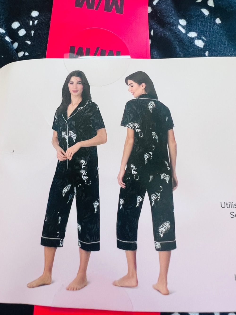 Room Service Pajama Set Womens animal print Medium black Short Sleeve Crop